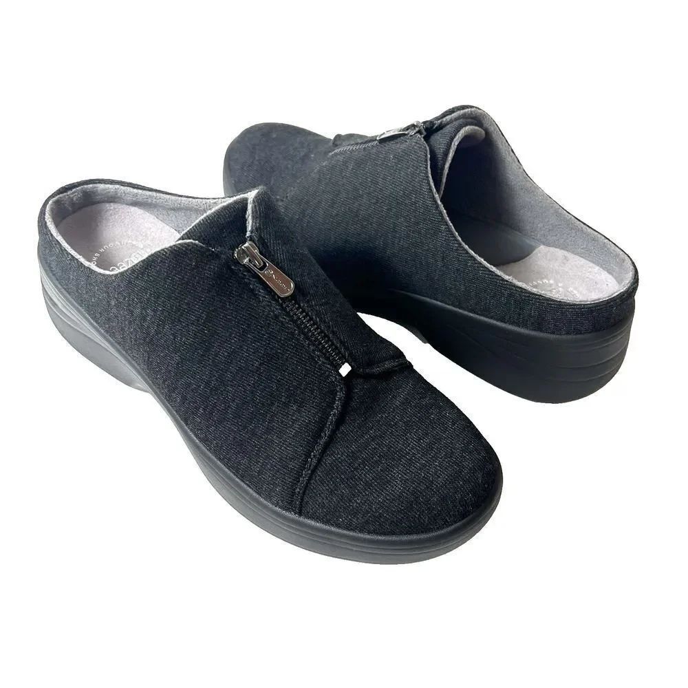Bzees Womens Sz 9.5 M Comfort Casual Slip On Black Fabric Mule Lightweight Shoes